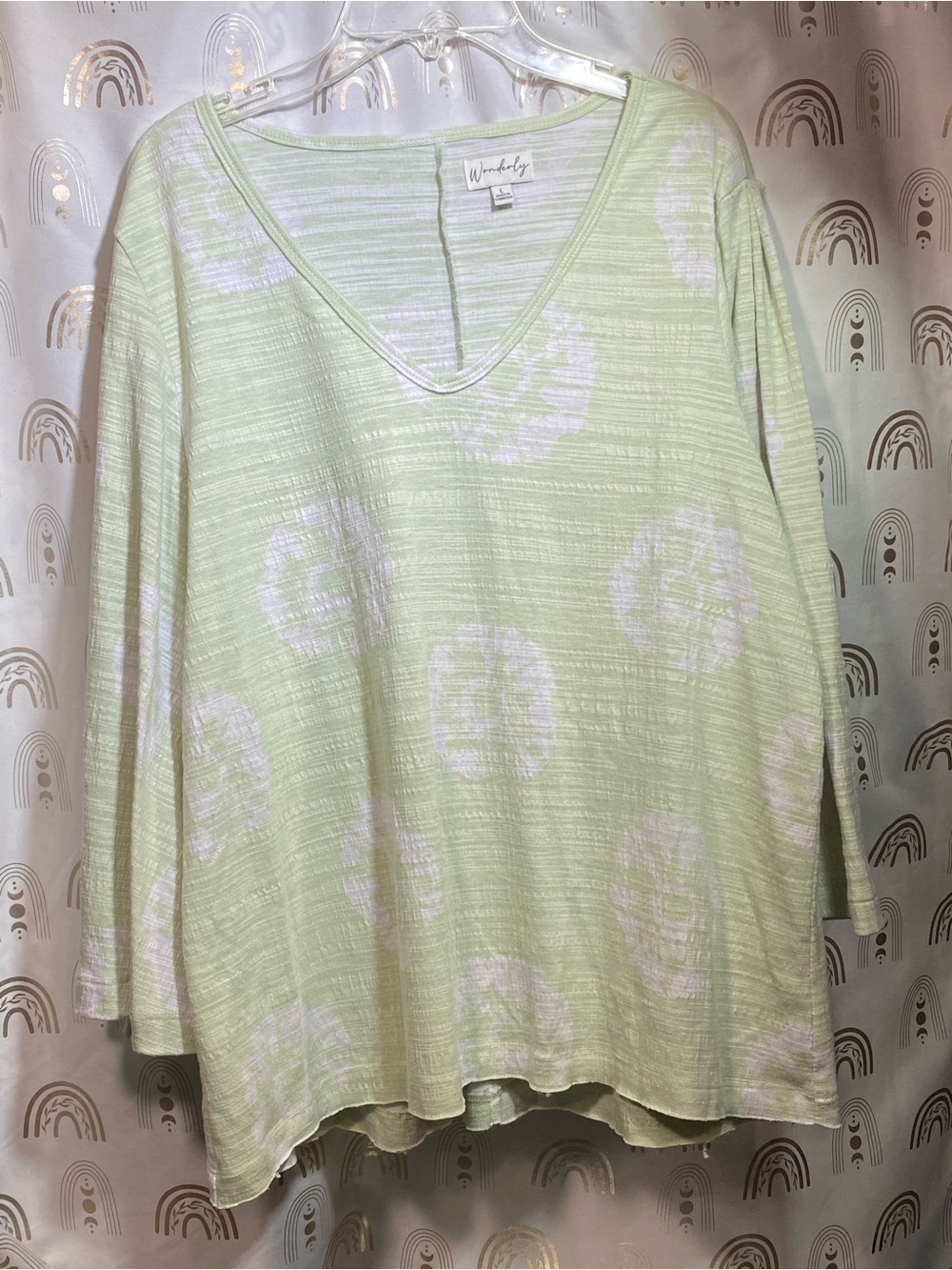 Wonderly Pale Green V-Neck Tie-Dye Tunic Top